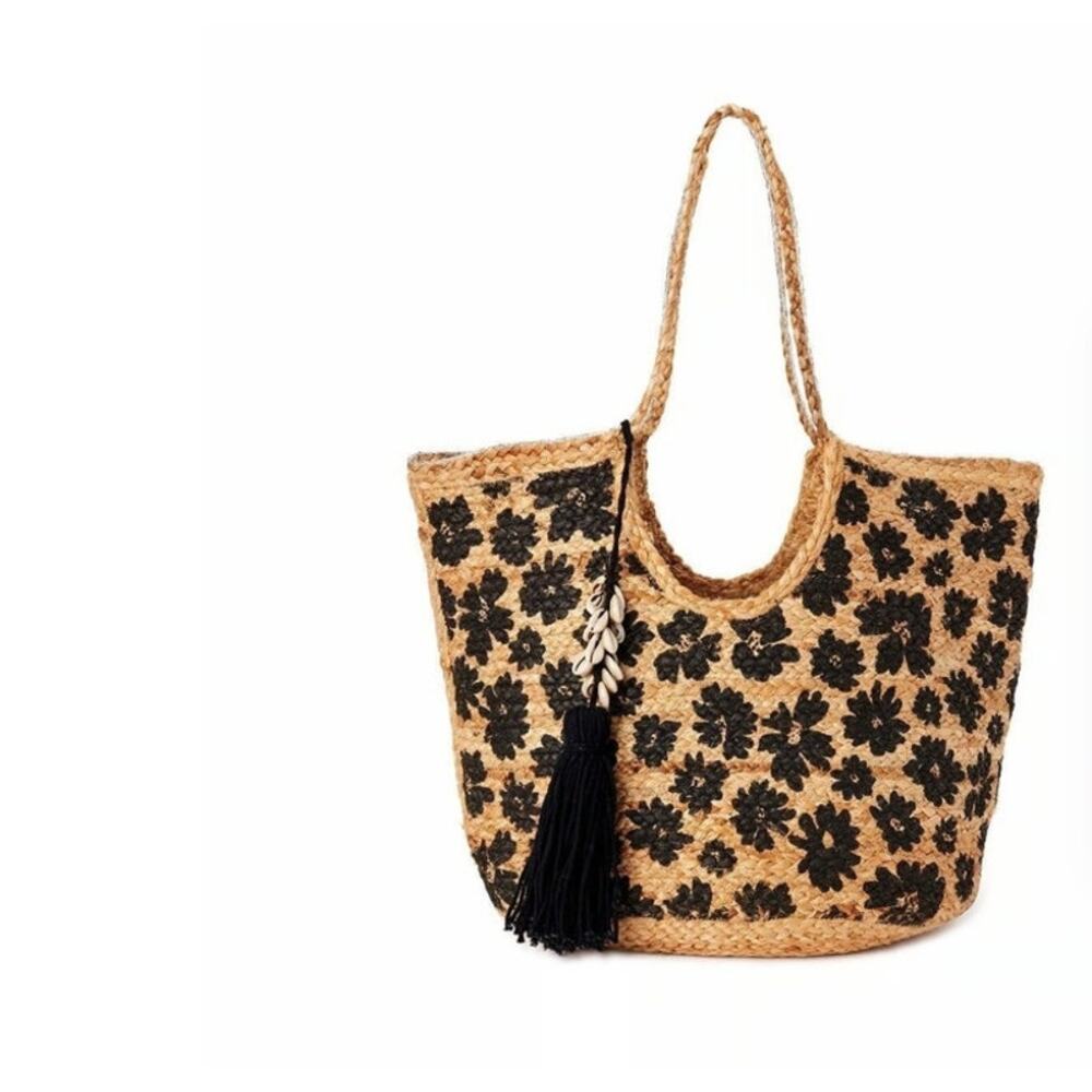 Women Jute Woven Handbag and Tote with Shell Tassel